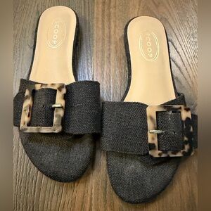 Scoop Black Slide Sandals with Tortoise Buckle